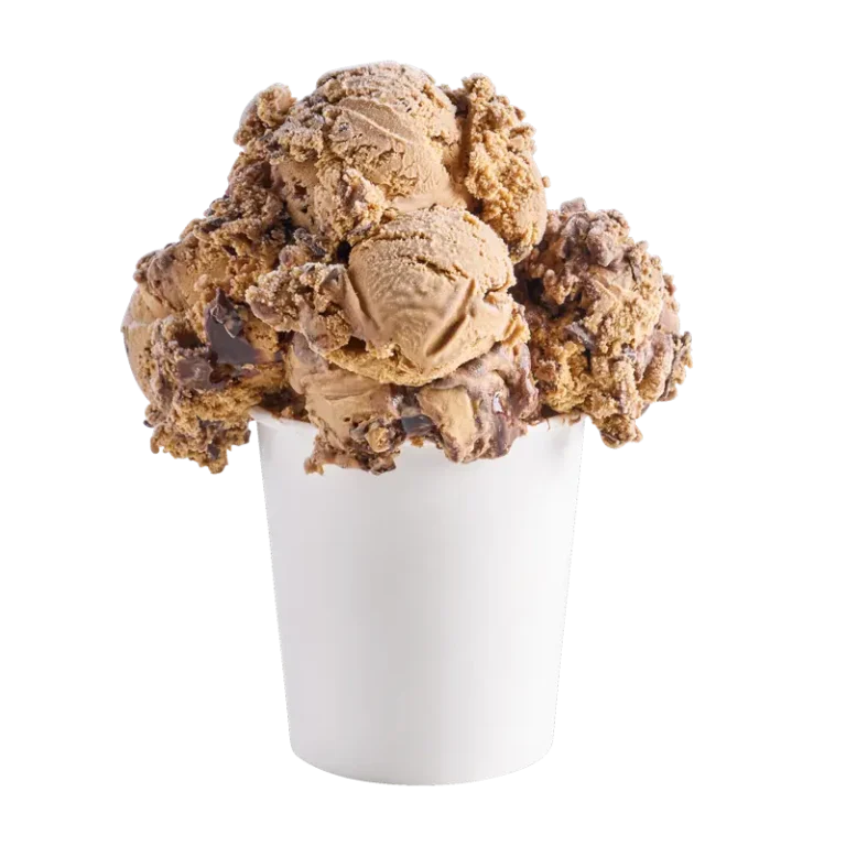 Colonial coffee ice cream with mocha espresso flakes and swirls of chocolate fudge