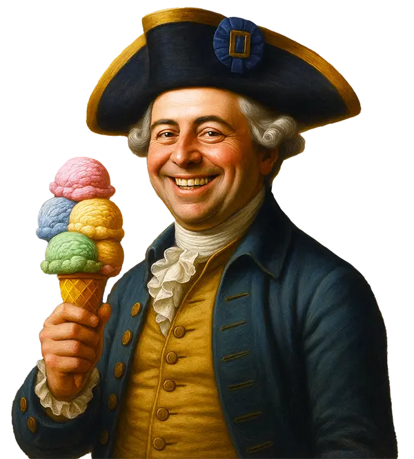 Paul revere holds ice cream. Follow Brookers Founding Flavors